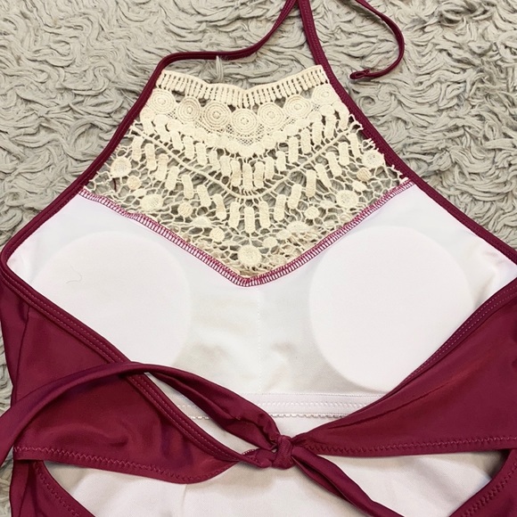 Cupshe Swimsuit Maroon Halter Lace One Piece S Small New - Picture 5 of 7